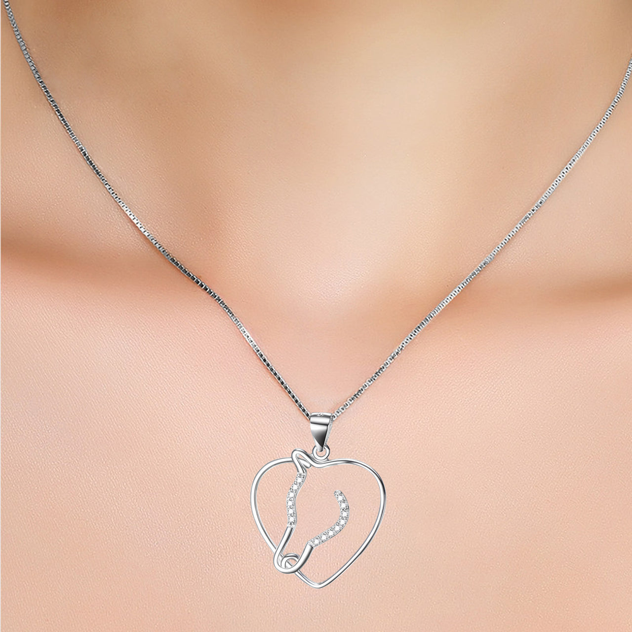 Heart-Shaped Pendant Necklace with Diamonds for Women