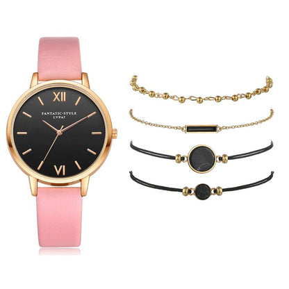 Lvpai Women's Minimalist Quartz Watch and Bracelet Set