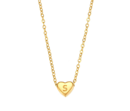 Initial Love Necklace - 18K Gold Plated Heart Pendant (One)