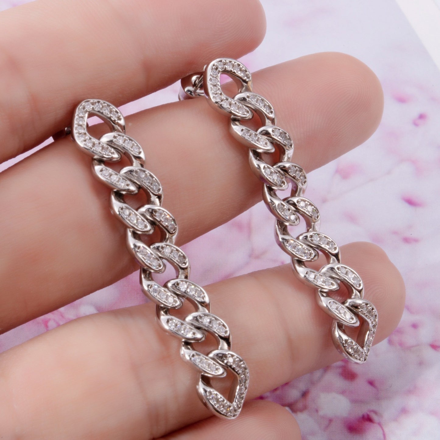 Zircon Long Cuban Chain Stud Earrings