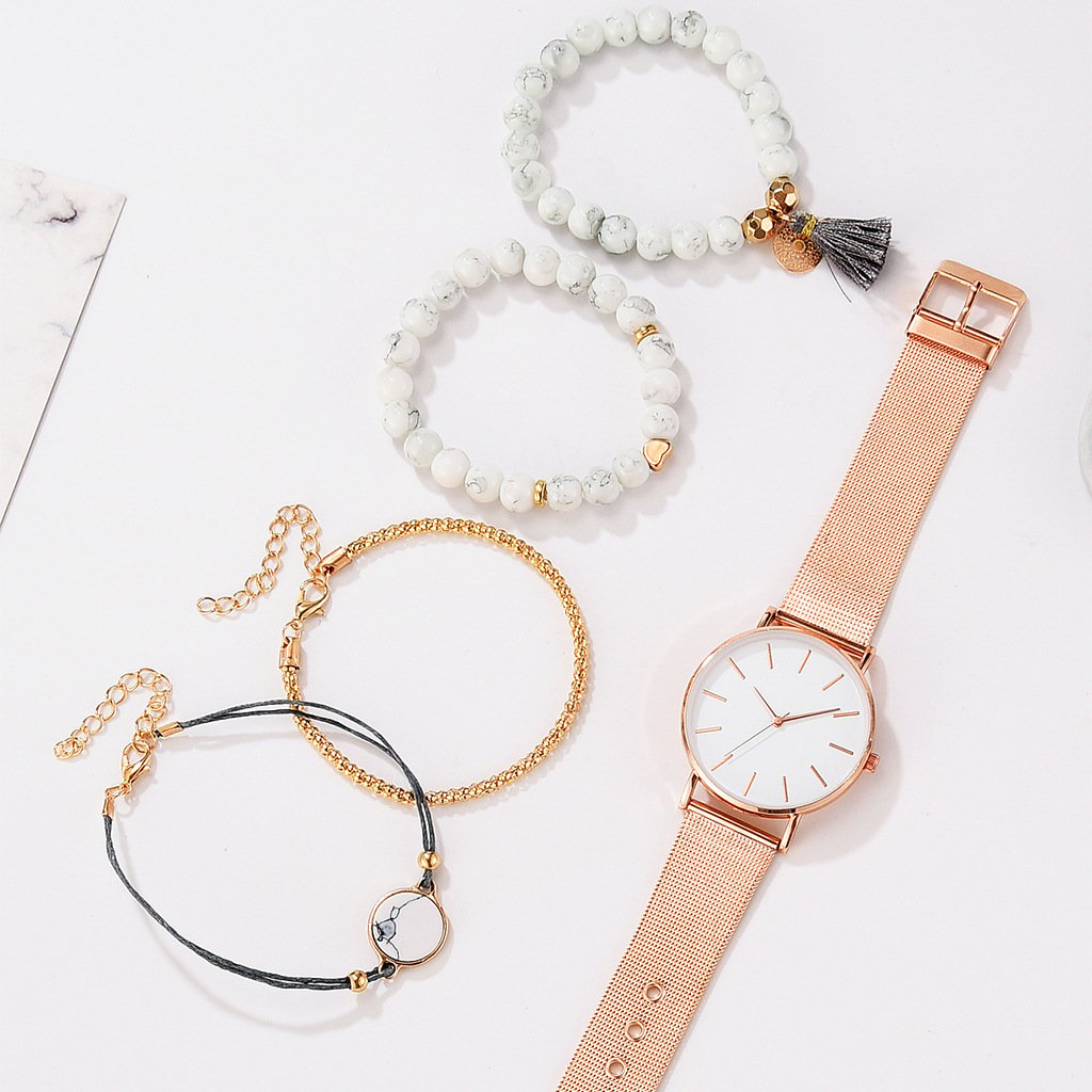 Casual Ladies Watch with Alloy Strap and Bracelet Combo