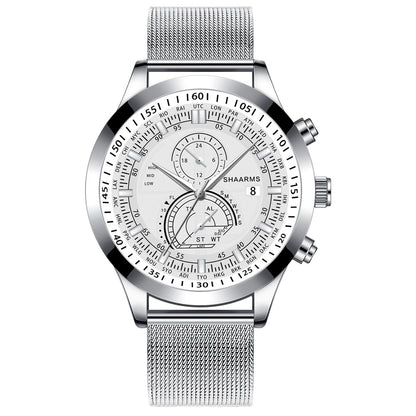 Men's Dual Scale Business Quartz Watch with Mesh Band