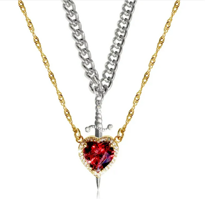New Heart And Sword Necklace Set