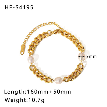 Gold Plated Shell OT Buckle Cross Bracelet Cuban Chain