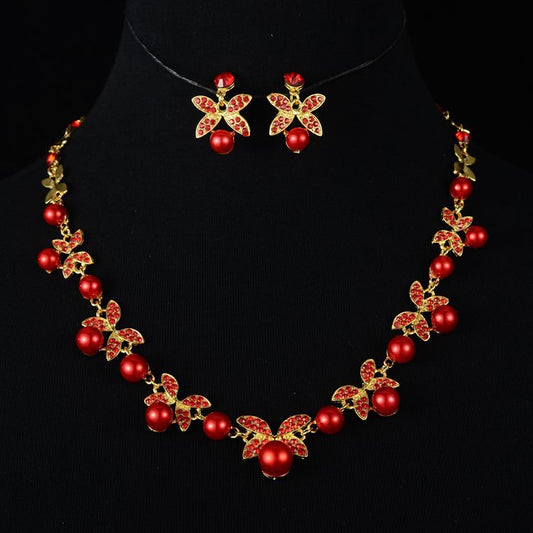 Korean Bride Pearl Four-Leaf Clover Necklace Set