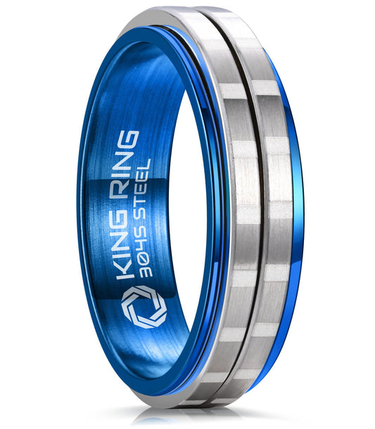 King Ring 6mm Slim Spinner Ring – Fidget Ring for Men & Women K17 – Blue 11