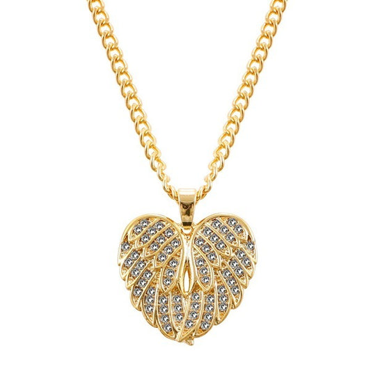 Angel Wing Pendant Necklace with Heart Shaped Design