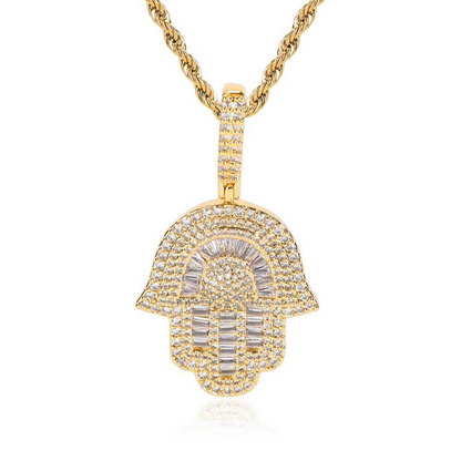 Hip Hop Copper Inlaid Zircon Small Size Palm Pendant Real Gold Plated Necklace