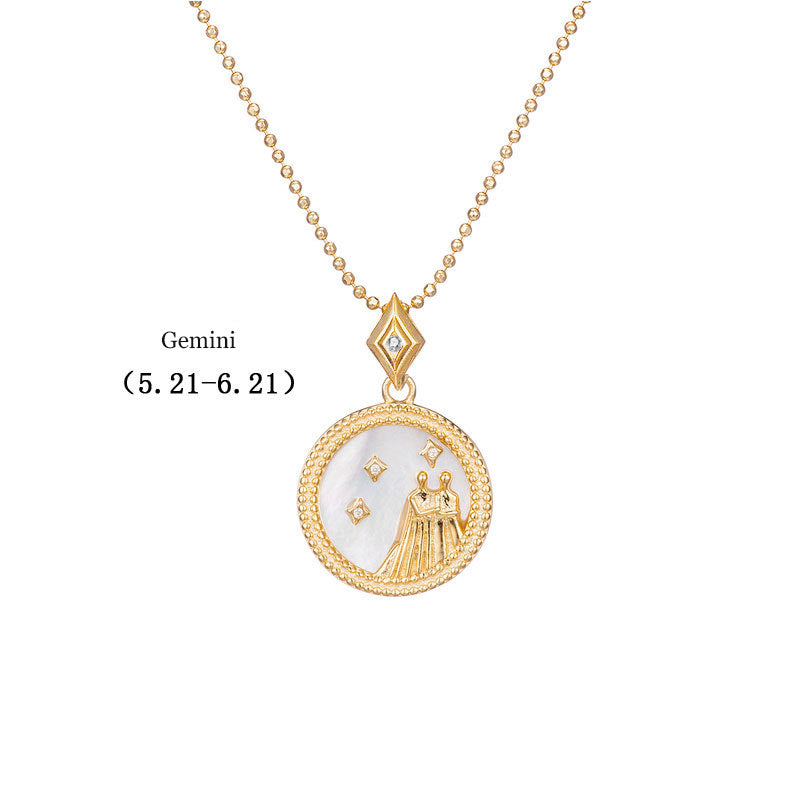 925 Silver Zodiac Pendant Necklace with Natural Shell