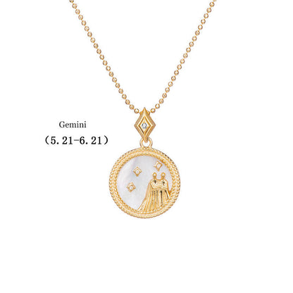 925 Silver Zodiac Pendant Necklace with Natural Shell