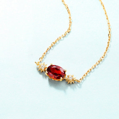 S925 Silver Garnet Pendant Vintage Sunflower Necklace