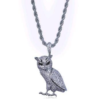 Gold-Plated Zircon Owl Pendant Hip-Hop Necklace