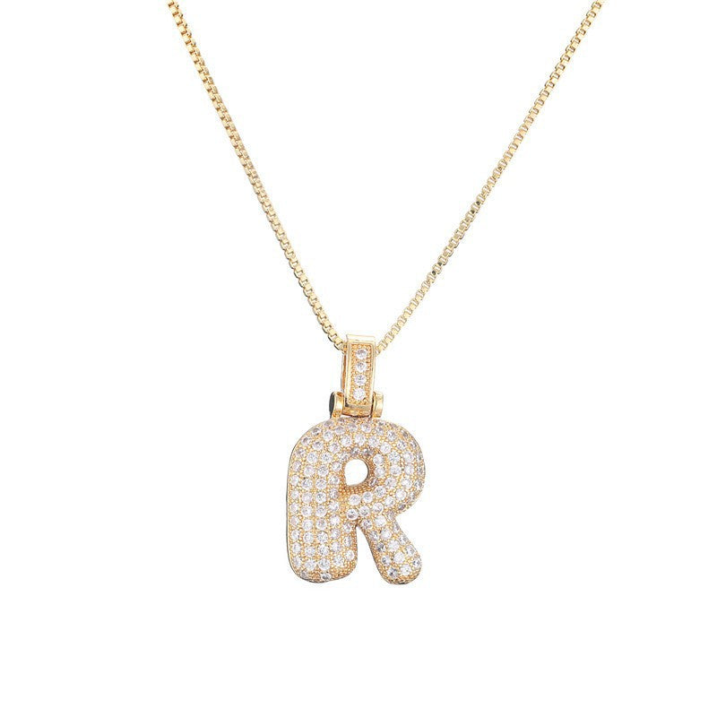 Hip Hop Letter Pendant Necklace with Zircon for Women