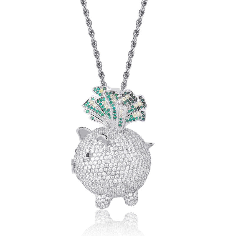 Creative Hip Hop Pig Pendant Necklace with Zirconium