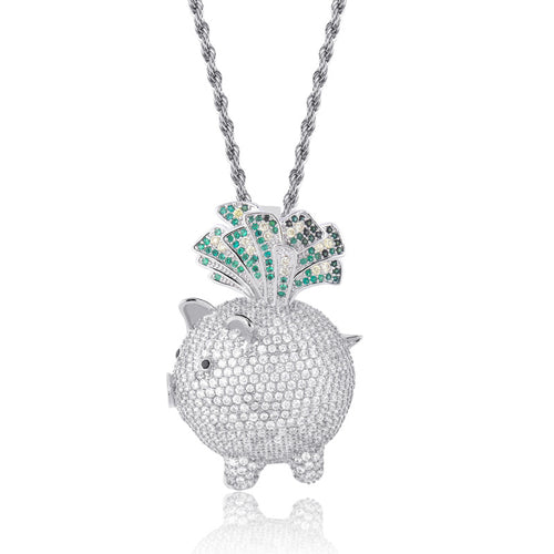 Creative Hip Hop Pig Pendant Necklace with Zirconium