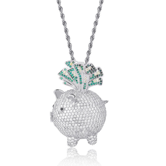 Creative Hip Hop Pig Pendant Necklace with Zirconium