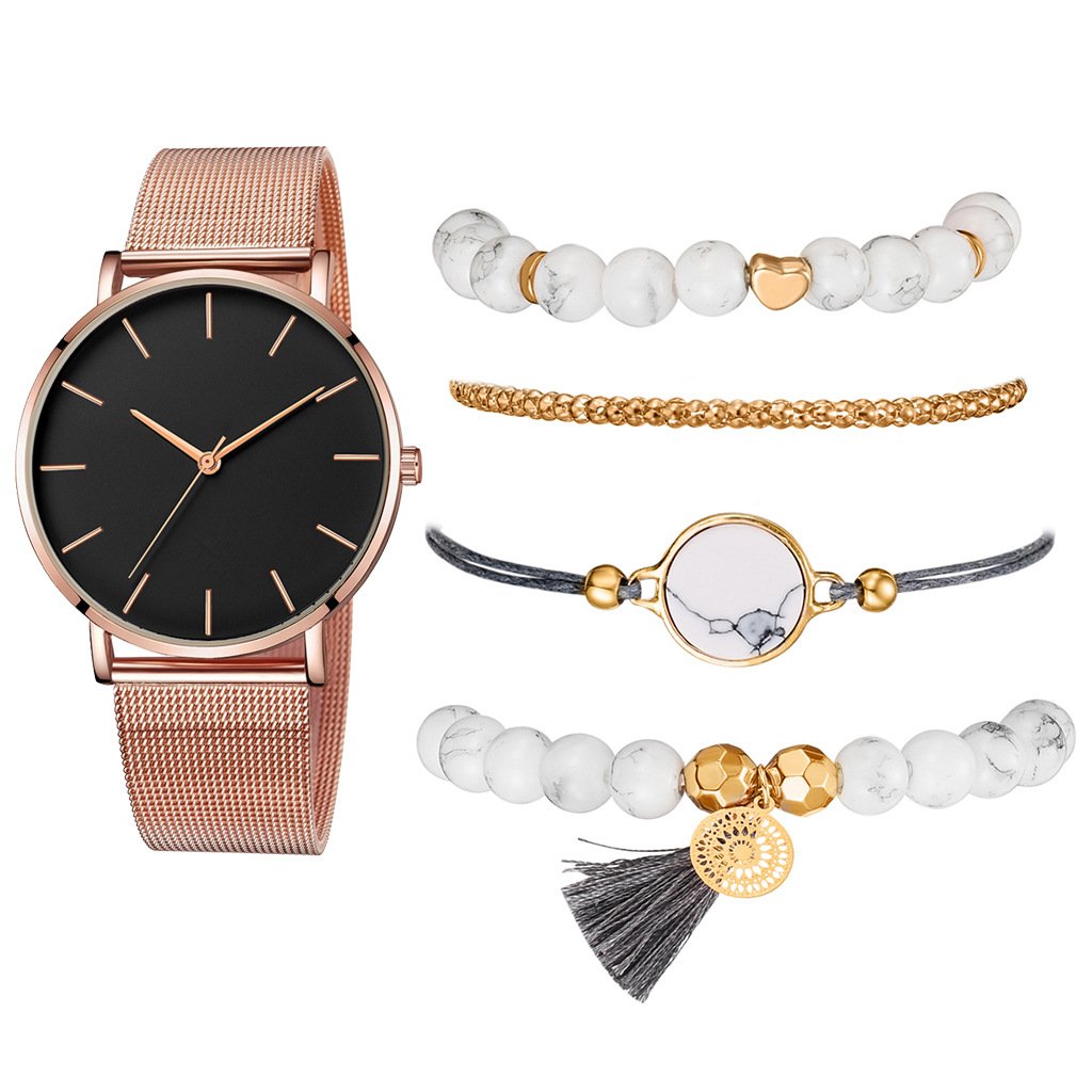 Casual Ladies Watch with Alloy Strap and Bracelet Combo