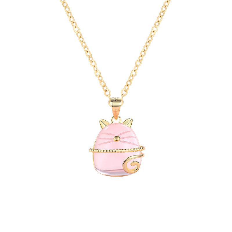 S925 Silver Totoro Necklace with Pink Crystal Pendant