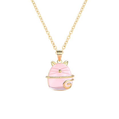 S925 Silver Totoro Necklace with Pink Crystal Pendant