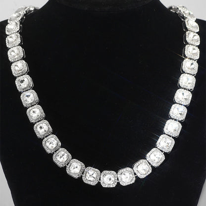 Men's Square Glass Cuban Link Necklace with Zirconium