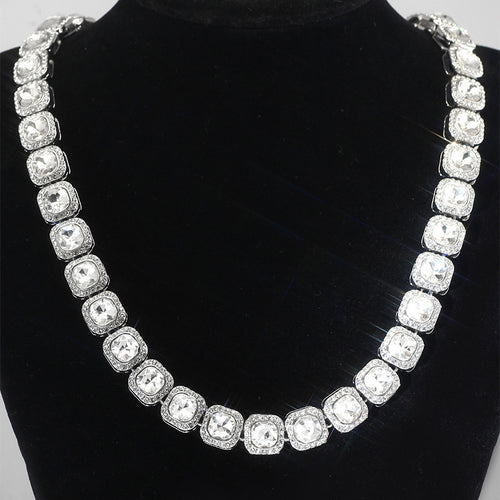 Men's Square Glass Cuban Link Necklace with Zirconium