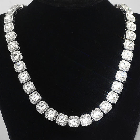 Men's Square Glass Cuban Link Necklace with Zirconium
