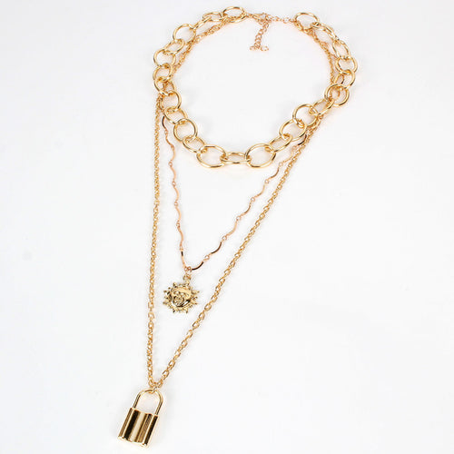 Exaggerated Layered Necklace with Sunflower Pendant