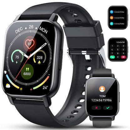 Smart Watch for Men Women 1.85” Smartwatch (Answer/Make Calls) 112 Sports Modes Fitness Watch IP68 Waterproof Watches Heart Rate/Sleep Monitor Pedometer Activity Tracker for Android iOS Black