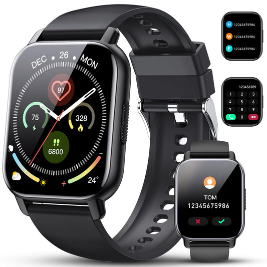 Smart Watch for Men Women 1.85” Smartwatch (Answer/Make Calls) 112 Sports Modes Fitness Watch IP68 Waterproof Watches Heart Rate/Sleep Monitor Pedometer Activity Tracker for Android iOS Black