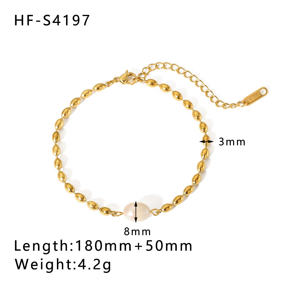 Gold Plated Shell OT Buckle Cross Bracelet Cuban Chain