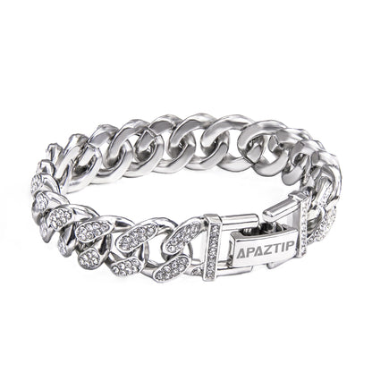 APaztip 12mm Stainless Steel Cuban Link Bracelet for Men Silver 8 Bracelet Iced Out Thick Chain for Women Bling Diamond Bracelet Cut Cuban Link Chains for Men Hip Hop Jewelry