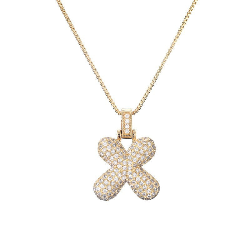 Hip Hop Letter Pendant Necklace with Zircon for Women
