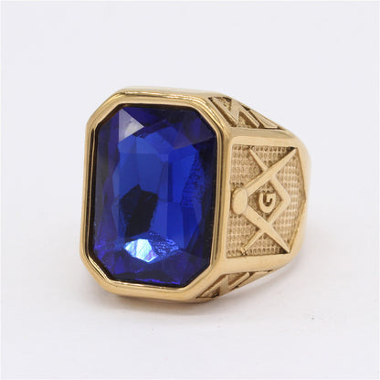 Retro Masonic Gem Men's Titanium Steel Ring