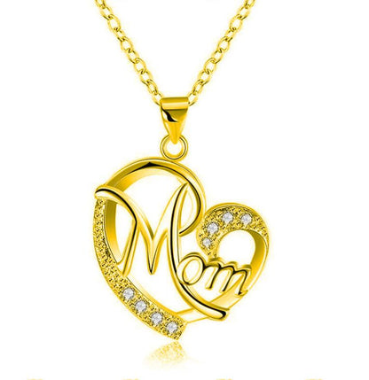 Mom's Heart-Shaped Crystal Pendant Necklace with Diamonds