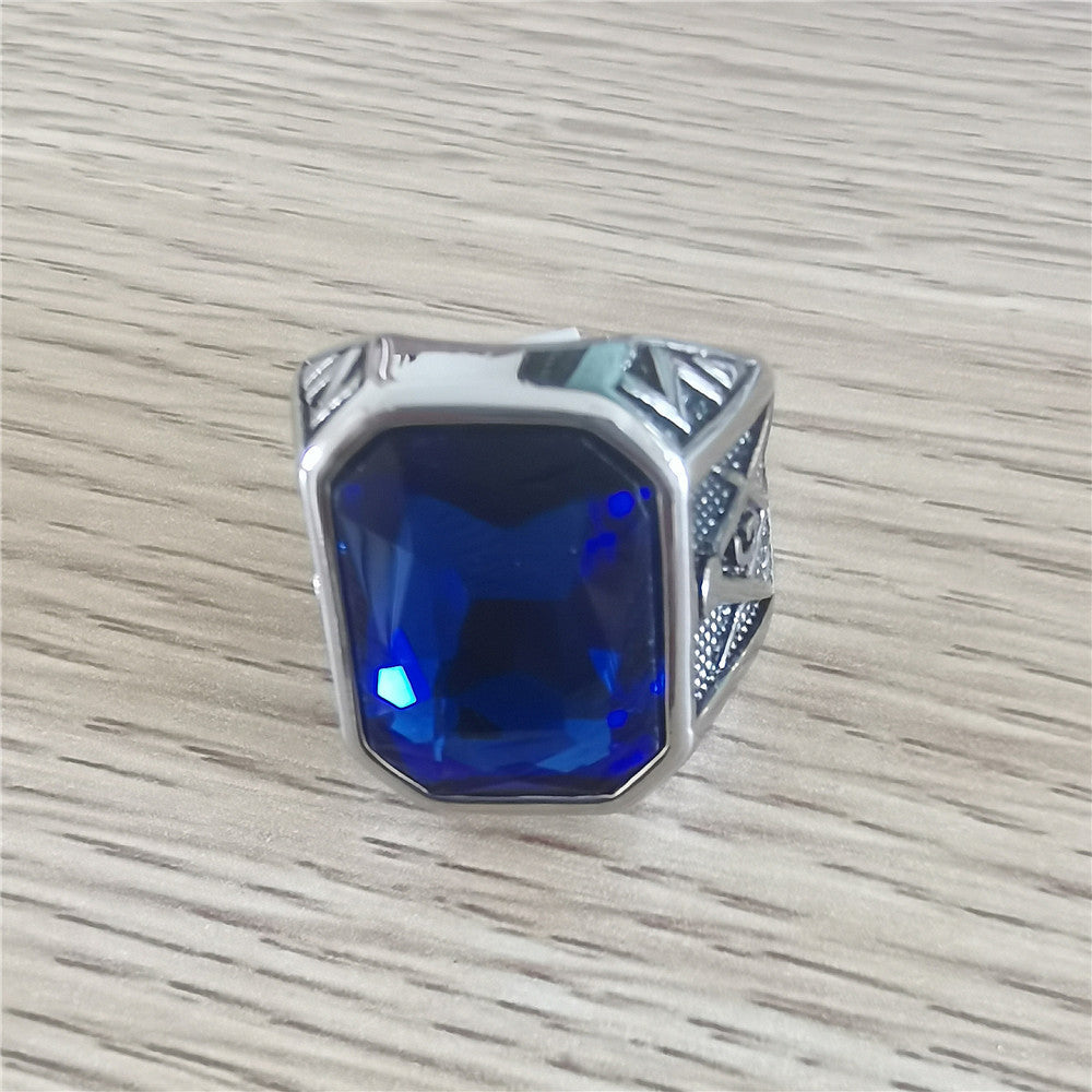 Retro Masonic Gem Titanium Steel Men's Ring
