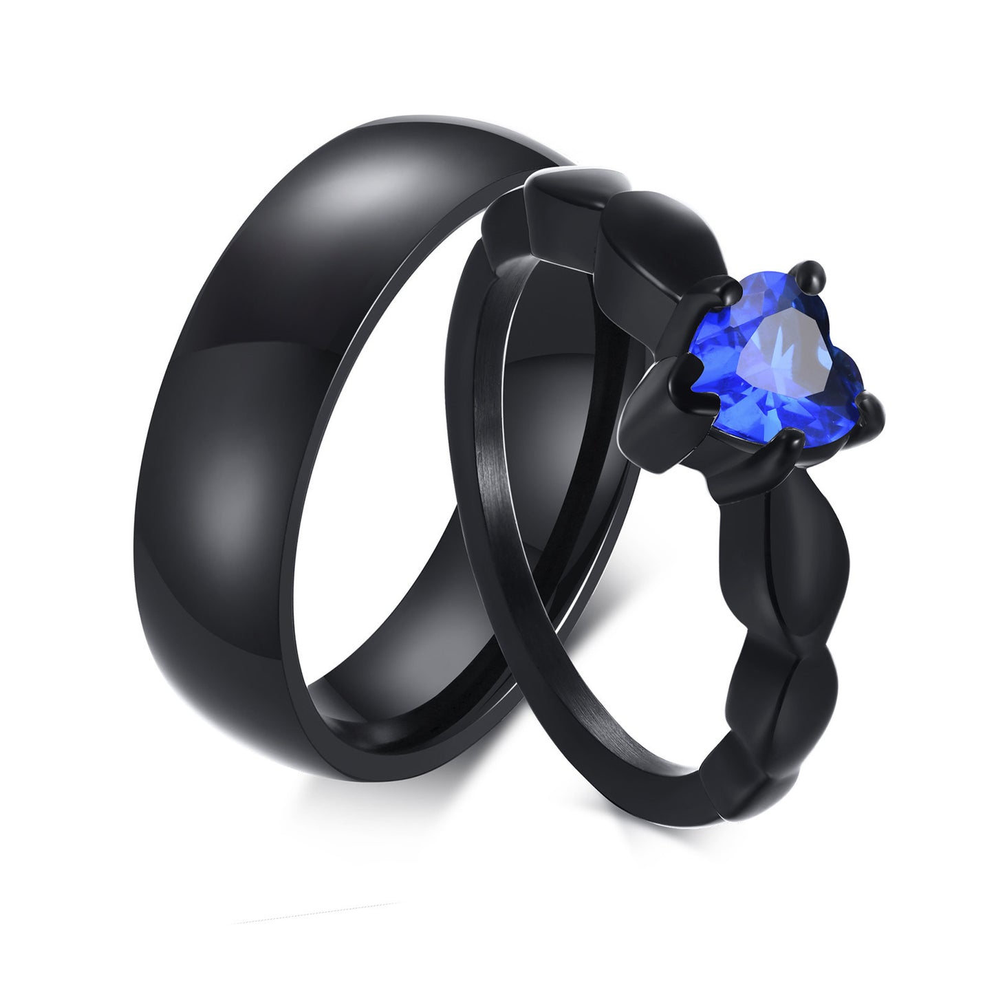 Titanium Steel Couple Rings with Black and Blue Zirconium