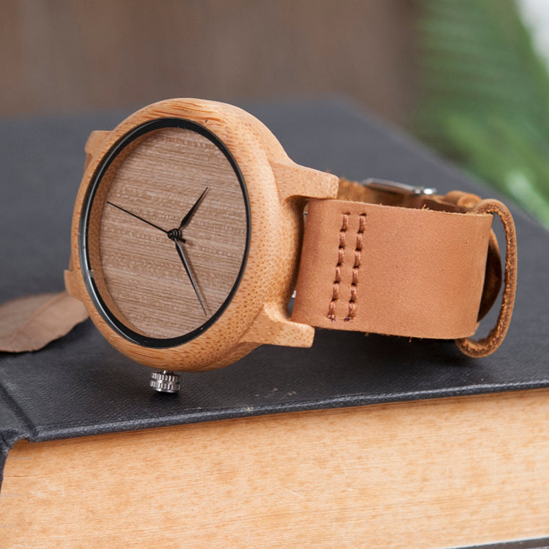 BOBO BIRD Bamboo Wood Watch with Genuine Leather Strap