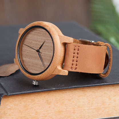 BOBO BIRD Bamboo Wood Watch with Genuine Leather Strap