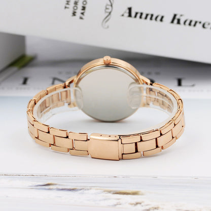 12-Crystal Steel Band Women's Fashion Quartz Watch