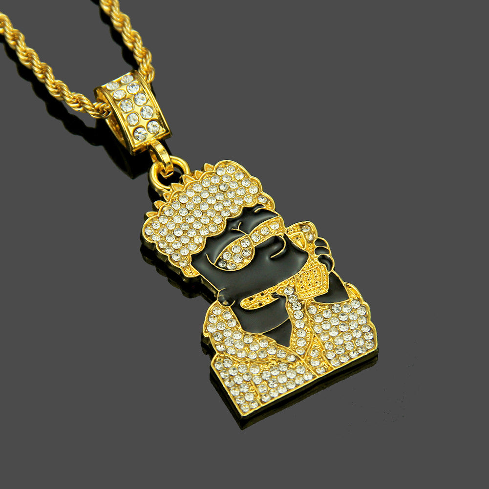 Hip Hop Cartoon Character Necklace with Rhinestones