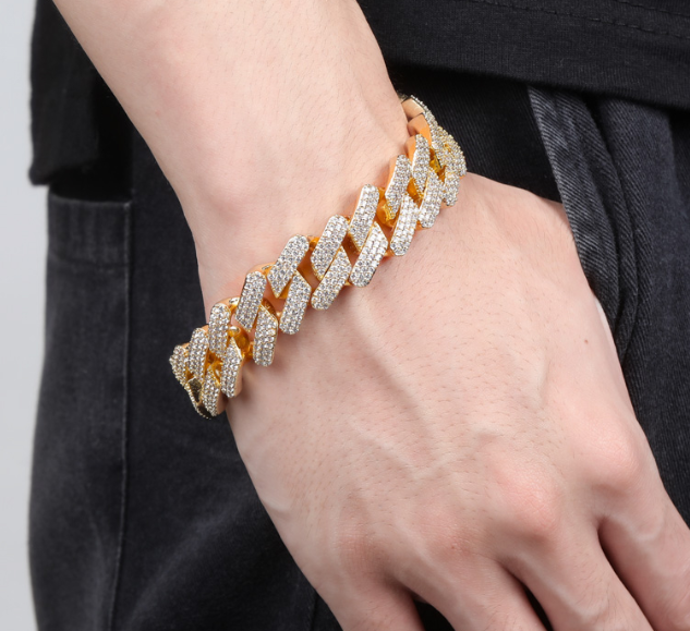Men's Solid Gold Cuban Chain Bracelet with Zirconia Buckle