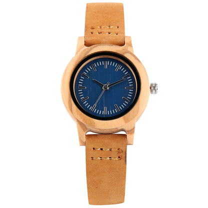 Elegant Women's Wooden Watch with Simple Leather Strap