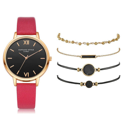 Lvpai Women's Minimalist Quartz Watch and Bracelet Set