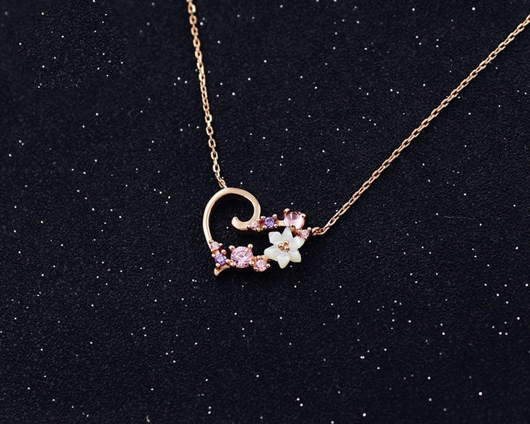 Japanese Style S925 Silver Shell Zircon Heart Necklace