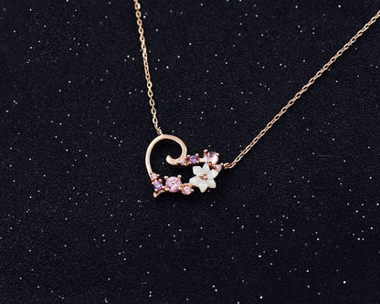 Japanese Style S925 Silver Shell Zircon Heart Necklace