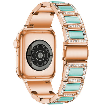 Opal Three Beads Diamond-Studded Stainless Steel Watch