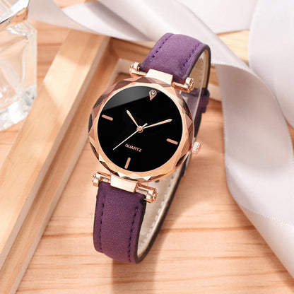 Fashionable Women's Casual Quartz Watch Set with Leather Band