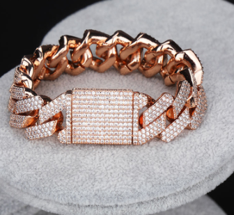 Men's Solid Gold Cuban Chain Bracelet with Zirconia Buckle