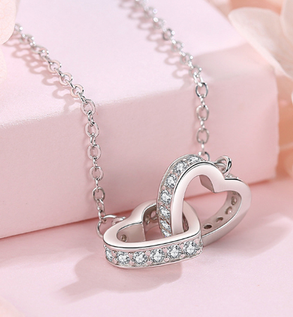 Fashionable 925 Silver Double Heart Necklace