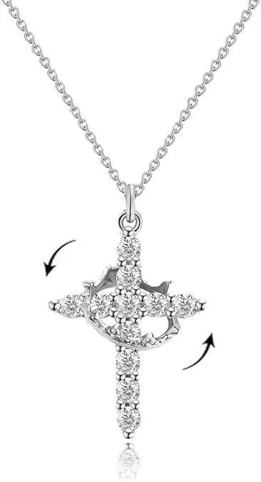 Rotatable Cross Crown Diamond Necklace
